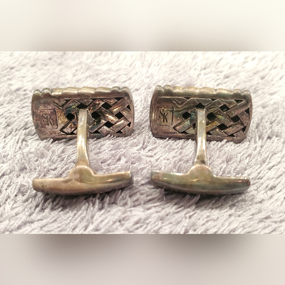 Beautiful SCOTT KAY "Equestrian" Basket Weave Sterling Silver Cufflinks *RARE* - Picture 5 of 6